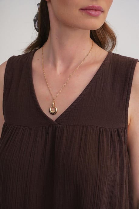 Ärmelloses V-Ausschnitt Muslin Midi-Kleid mit Taschen - Image 6