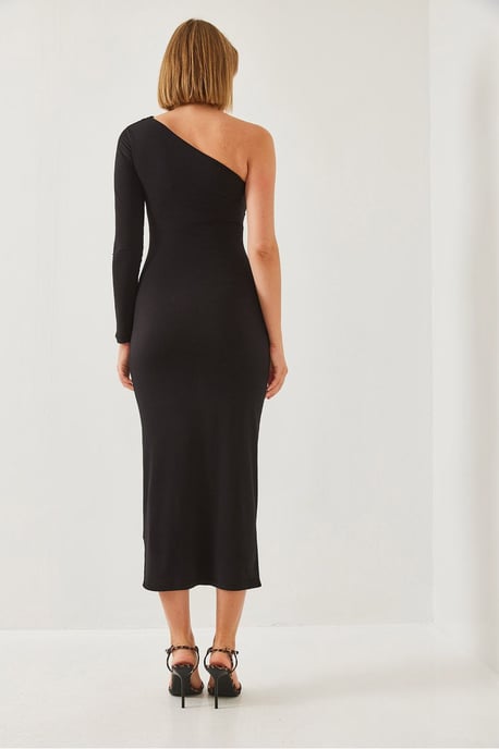 Asymmetrisches Kragen Raffung Midi-Kleid - Image 3