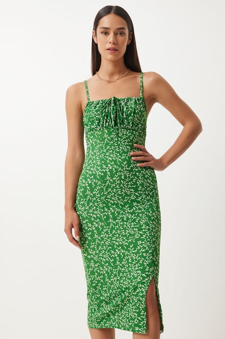 Blumiges Bodycon-Midi-Kleid mit Schlitz - Image 3