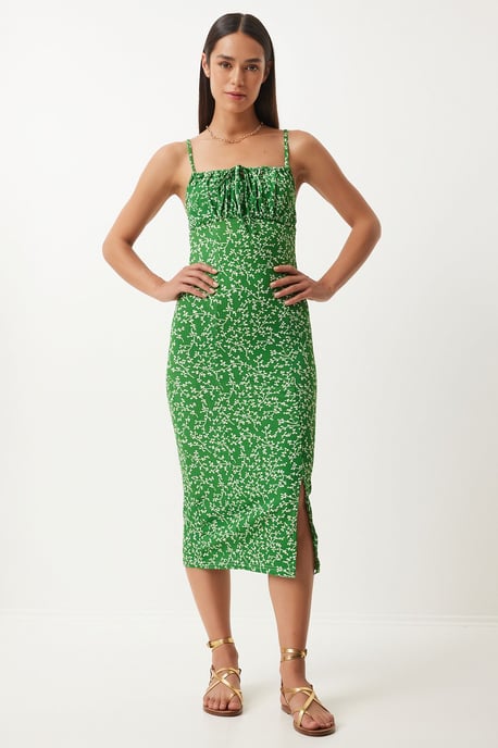 Blumiges Bodycon-Midi-Kleid mit Schlitz - Image 4