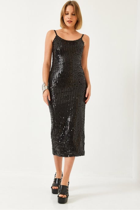 Ärmelloses Midi Bodycon Kleid mit Pailletten Details - Image 1