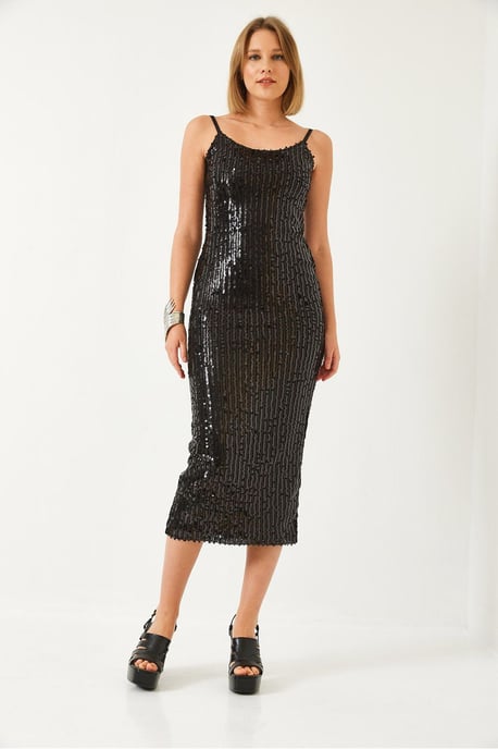 Ärmelloses Midi Bodycon Kleid mit Pailletten Details - Image 3