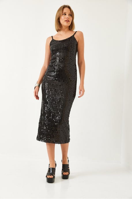 Ärmelloses Midi Bodycon Kleid mit Pailletten Details - Image 4