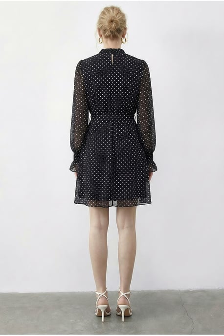 Polka-Dot-Halb-Turtleneck-Minikleid mit Gürtel - Image 4