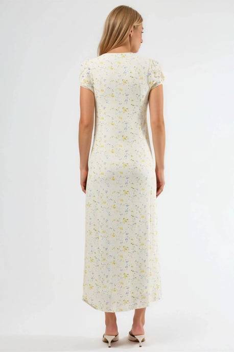 Blumenkleid Midi mit U-Ausschnitt und Bindegürtel - Image 3