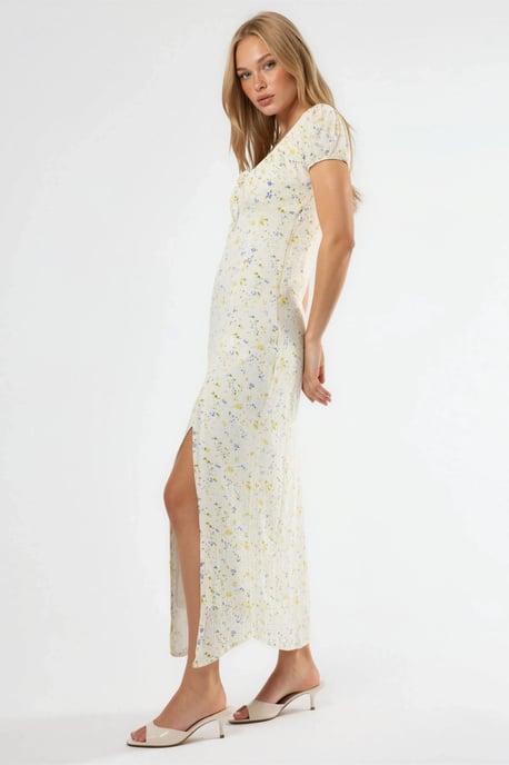 Blumenkleid Midi mit U-Ausschnitt und Bindegürtel - Image 4