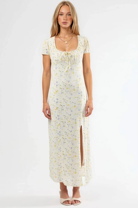 Blumenkleid Midi mit U-Ausschnitt und Bindegürtel - Image 6