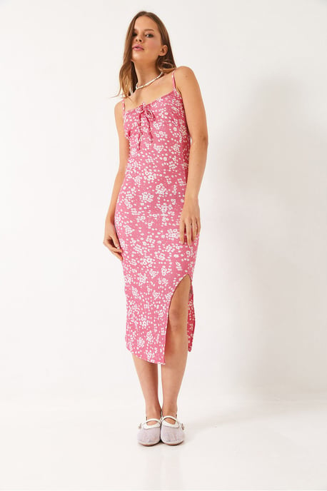 Midikleid mit Schlitz und floralem Druck - Image 2