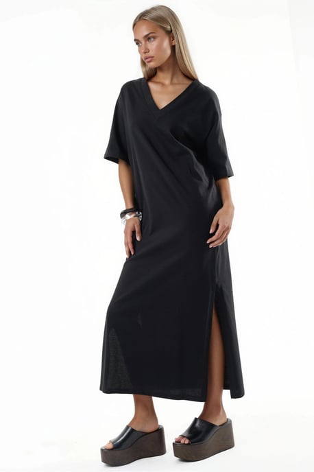 V-Ausschnitt Lockeres Midi-Kleid - Image 2