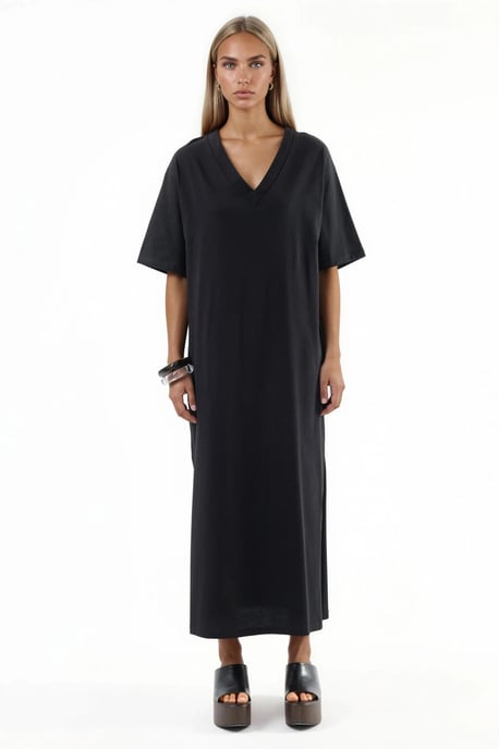 V-Ausschnitt Lockeres Midi-Kleid - Image 6