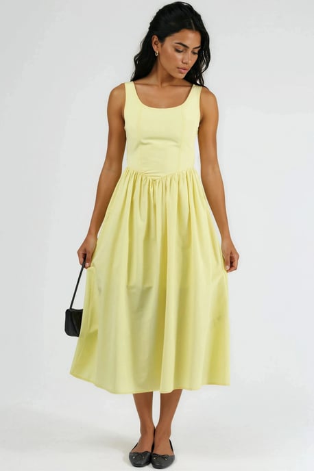 Midi-Kleid mit quadratischem Kragen und Schleifendetail - Image 2