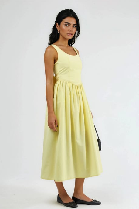 Midi-Kleid mit quadratischem Kragen und Schleifendetail - Image 3