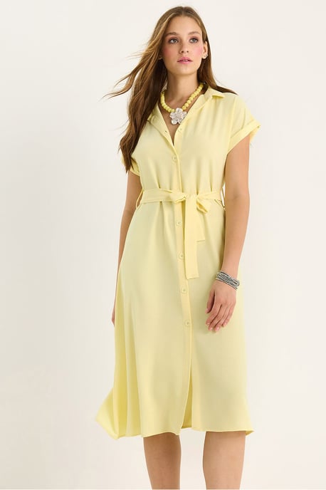 V-Ausschnitt Midi-Kleid mit Knopf und Bindebanddetails - Image 4