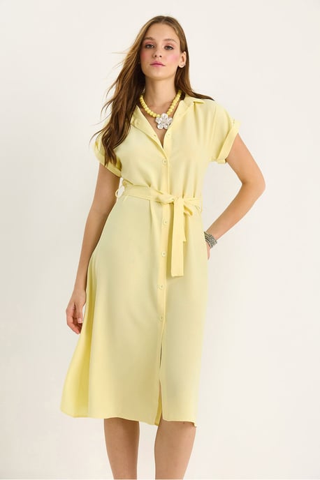 V-Ausschnitt Midi-Kleid mit Knopf und Bindebanddetails - Image 5