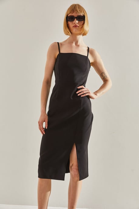 Midi-Kleid mit quadratischem Kragen und Schlitz - Image 6