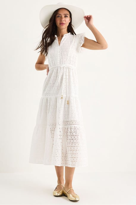 Texturiertes V-Ausschnitt-Midi-Kleid mit Kordelzug - Image 1