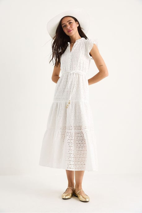Texturiertes V-Ausschnitt-Midi-Kleid mit Kordelzug - Image 4