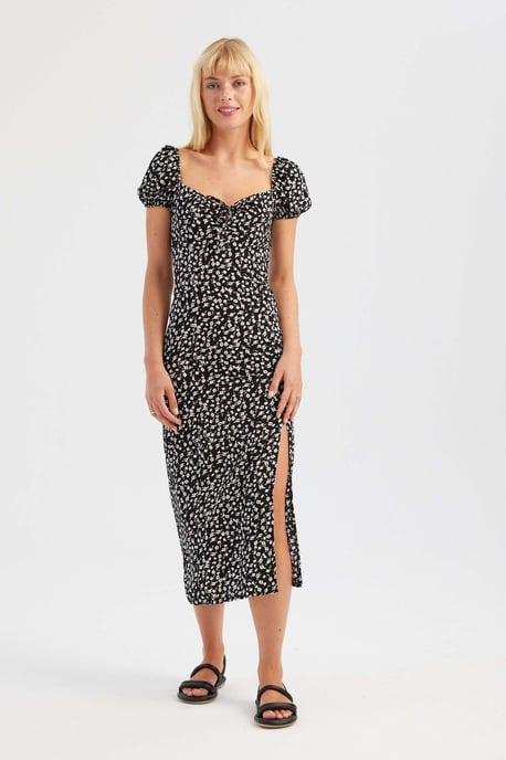 Blumen Off-Shoulder Midi-Kleid mit Seitenschlitz - Image 1