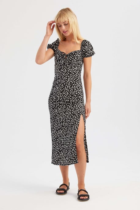 Blumen Off-Shoulder Midi-Kleid mit Seitenschlitz - Image 2