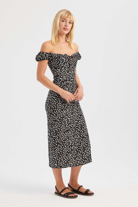Blumen Off-Shoulder Midi-Kleid mit Seitenschlitz - Image 4