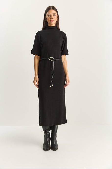 Bianco Lucci Basic Midi-Kleid - Schwarz - Image 2