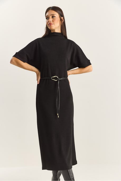 Bianco Lucci Basic Midi-Kleid - Schwarz - Image 3