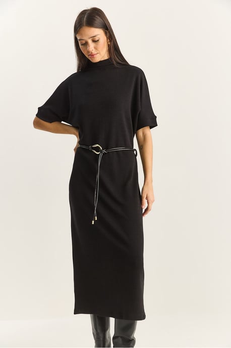 Bianco Lucci Basic Midi-Kleid - Schwarz - Image 4