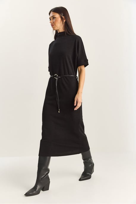 Bianco Lucci Basic Midi-Kleid - Schwarz - Image 5