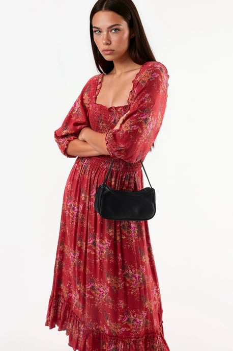 Blumenmotiv Midi-Kleid mit quadratischem Kragen - Image 1