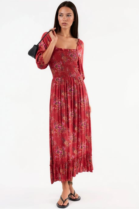 Blumenmotiv Midi-Kleid mit quadratischem Kragen - Image 2