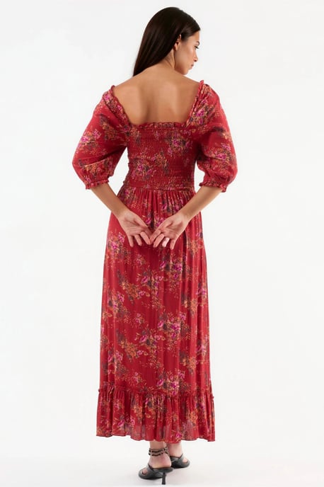 Blumenmotiv Midi-Kleid mit quadratischem Kragen - Image 4