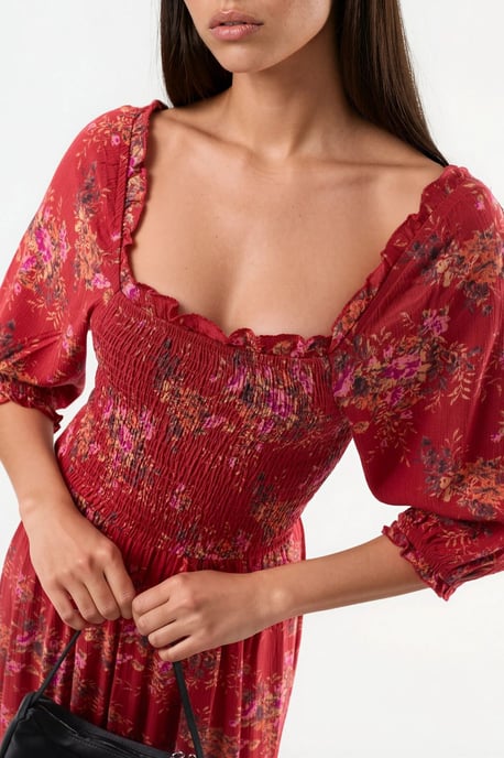 Blumenmotiv Midi-Kleid mit quadratischem Kragen - Image 5