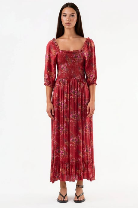 Blumenmotiv Midi-Kleid mit quadratischem Kragen - Image 6