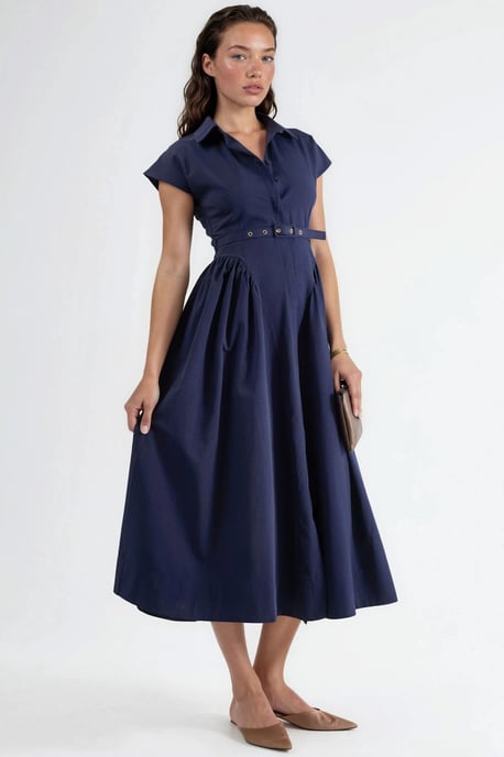 Midikleid mit Gürtel und Hemdkragen - Image 2