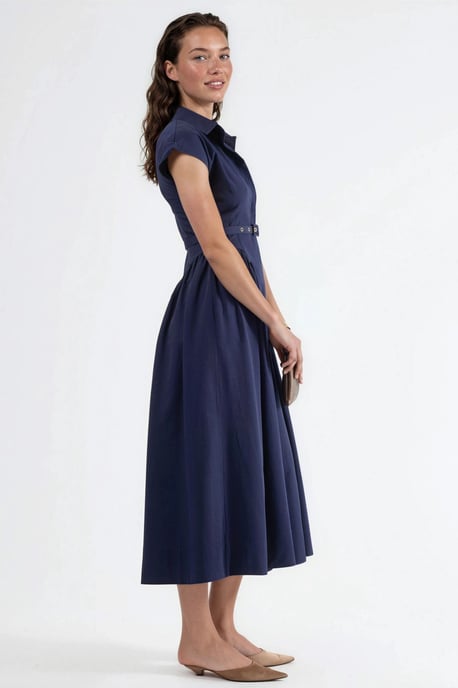 Midikleid mit Gürtel und Hemdkragen - Image 4