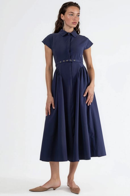 Midikleid mit Gürtel und Hemdkragen - Image 6