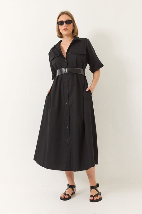 Midi-Kleid mit Hemdkragen und Knopfschluss - Image 2