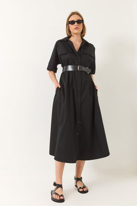 Midi-Kleid mit Hemdkragen und Knopfschluss - Image 3