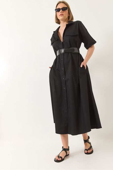 Midi-Kleid mit Hemdkragen und Knopfschluss - Image 4