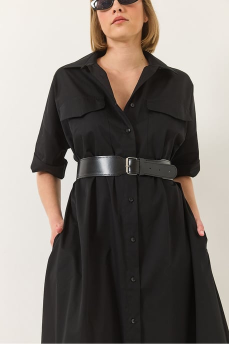 Midi-Kleid mit Hemdkragen und Knopfschluss - Image 5