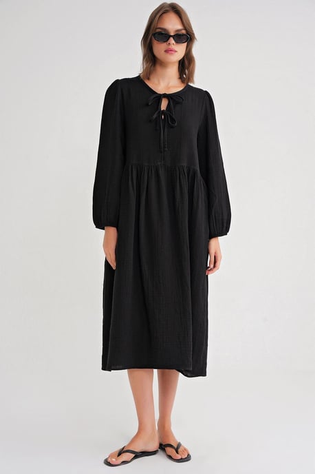V-Ausschnitt Midi-Kleid mit Bindeband - Image 1