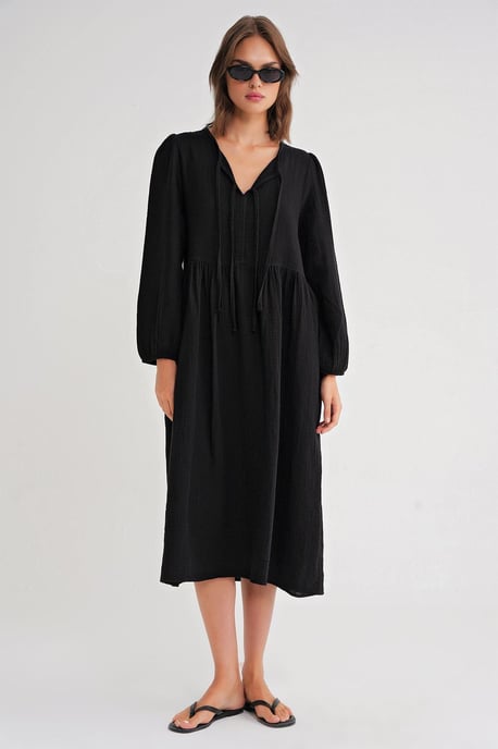 V-Ausschnitt Midi-Kleid mit Bindeband - Image 3