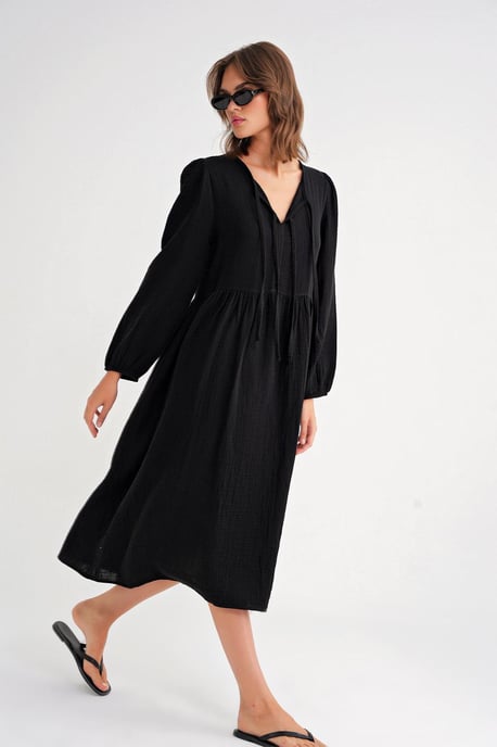 V-Ausschnitt Midi-Kleid mit Bindeband - Image 4