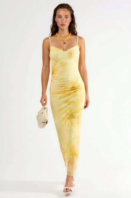 Blumiges Körperbetontes Midi-Kleid mit Drapierung - Image 1