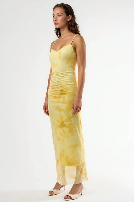 Blumiges Körperbetontes Midi-Kleid mit Drapierung - Image 4