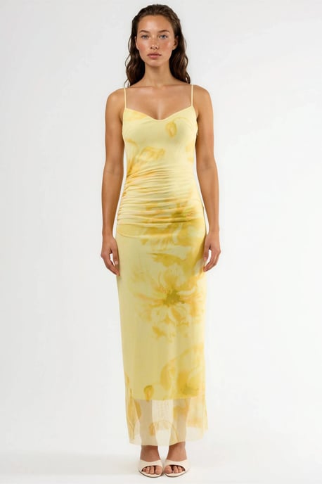 Blumiges Körperbetontes Midi-Kleid mit Drapierung - Image 6