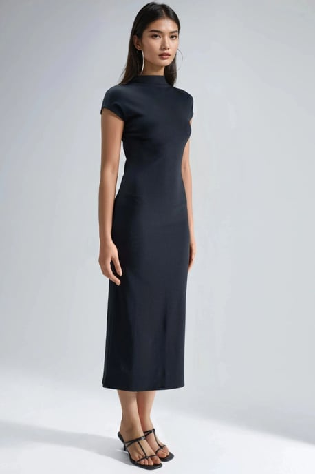 Schmal geschnittenes Midi-Kleid mit Rundhalsausschnitt - Image 2