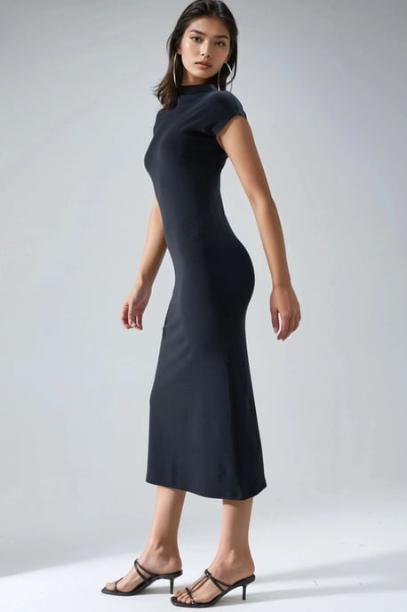 Schmal geschnittenes Midi-Kleid mit Rundhalsausschnitt - Image 4