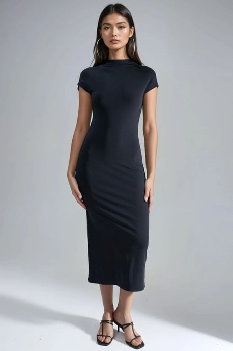Schmal geschnittenes Midi-Kleid mit Rundhalsausschnitt - Image 6