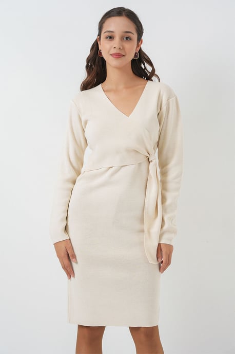 Bodycon-Midi-Kleid mit V-Ausschnitt und Bindegürtel - Image 1
